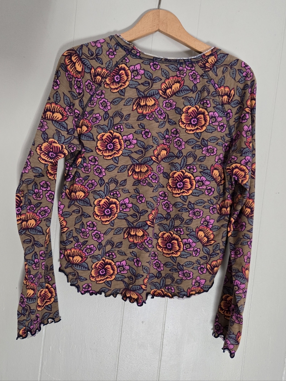 Natural Life Lilly Cotton Long Sleeve Tee T-shirt Floral Lettuce Ruffle Edge L - Picture 4 of 8